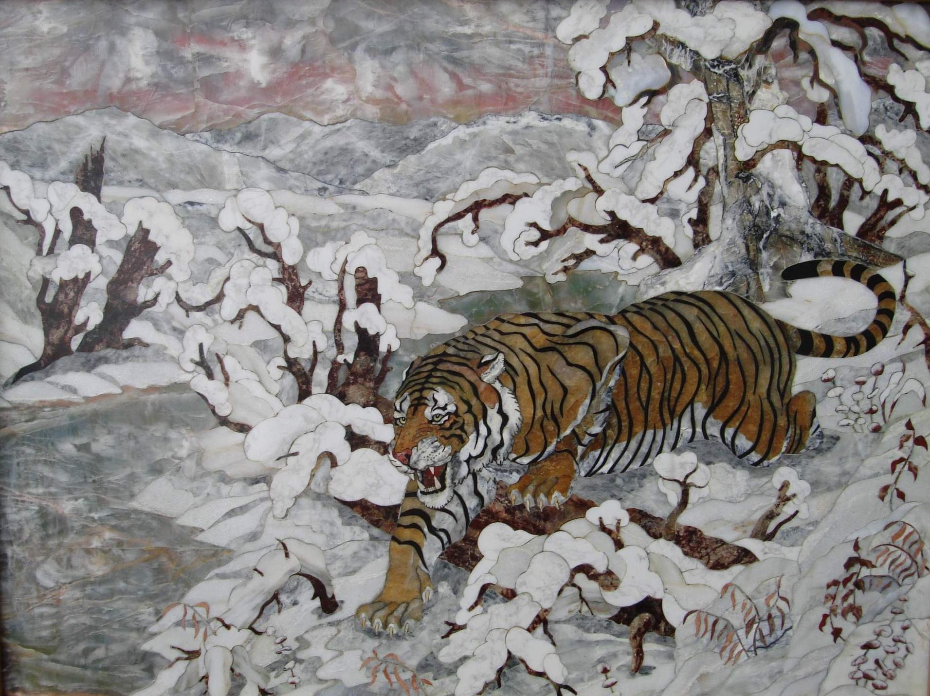 Landscape with a tiger in the winter woods
